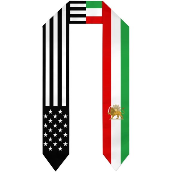 Iran Sun Lion Mix United States Black American Flag Graduation Stole Shawl Sash Scraf Gift For Abroad Student International Study