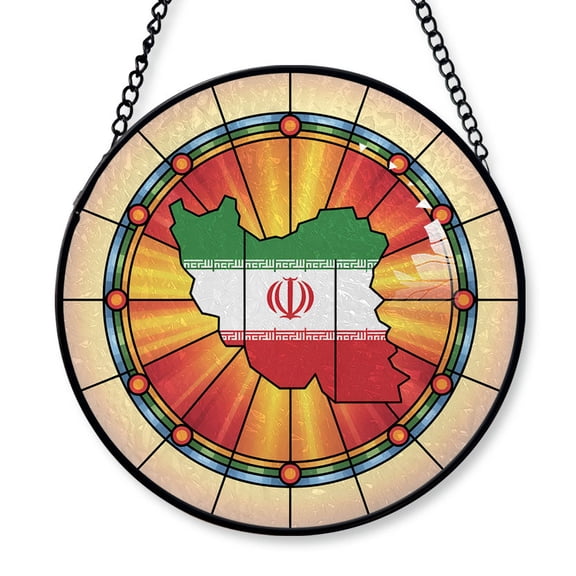 Iran Travel Decor Suncatcher Stained Glass Window Hanging, Gift for Traveller, Collection of Country Travel Souvenirs for Family and Friends, Iran Map and Flag Décor