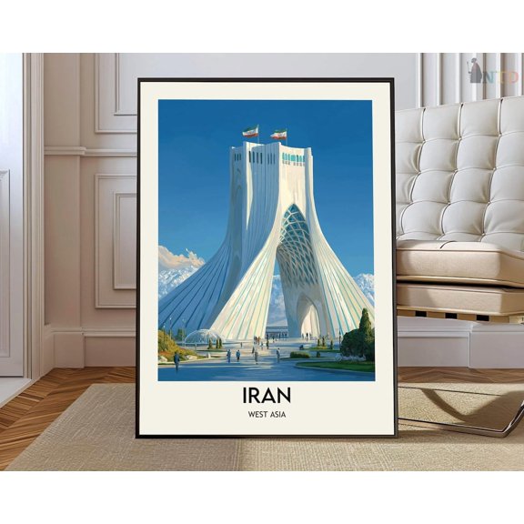 Iran Travel Poster, Persian Cultural Landmarks And Historic Map Decor