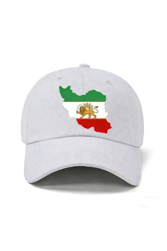 Iranian Flag Map Hat,Lightweight Breathable Polyester Cap with Adjustable Strap UPF50+ Sun Protection,Classic Stylish Design for Daily Wear Travel Outdoor Sports Hiking Fishing Running-White