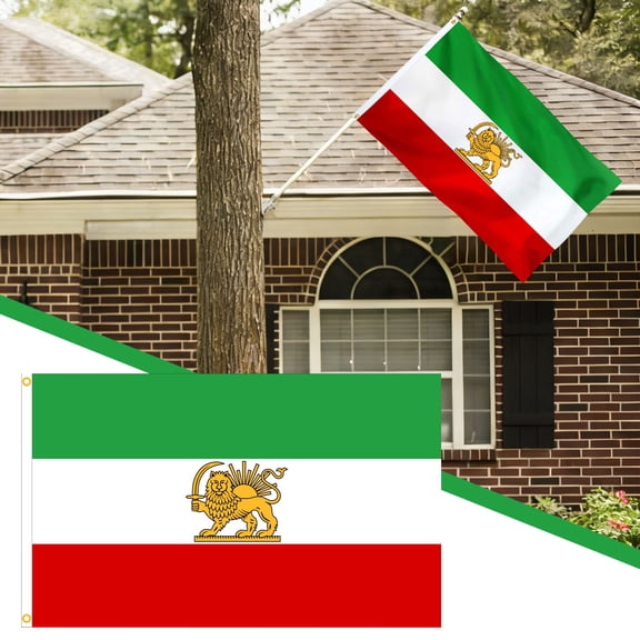 Iranian Flag with Lion Sun Crown, Iranian Flags with 2 Brass Grommets & Sturdy Double Stitched, Suitable for Parties, Exhibitions, Events, 35.43x59in
