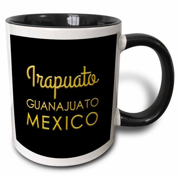 3drose, Irapuato, Guanajuato, Mexico, Yellow on Black. Patriotic Gift for You, 11oz Two-tone Black Mug