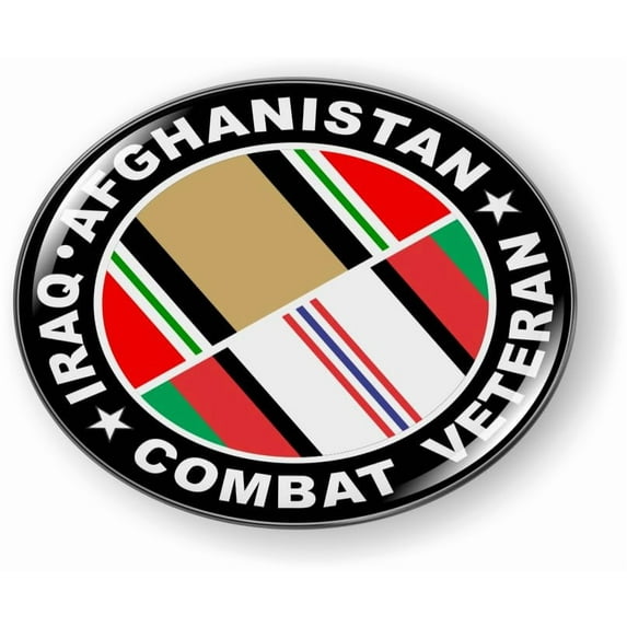 Iraq Afghanistan Combat Veteran with Ribbons Design - 3D Domed CAR Emblem Badge Sticker Flexible Round