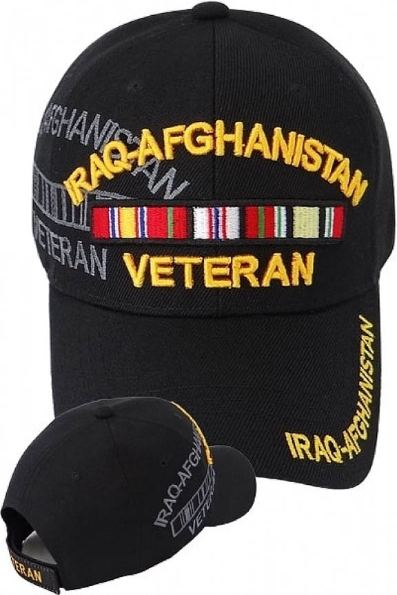 Iraq-Afghanistan Veteran Ribbon Shadow Mens Cap [Baseball Cap - Black - Adjustable]