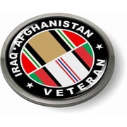 Iraq Afghanistan Veteran with Ribbons Design - 3D Domed CAR Emblem Badge Sticker Chrome Plastic Round Bezel