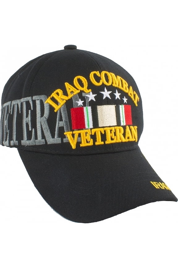Iraq Combat Veteran Ribbon Text Shadow Mens Cap [Black - Adjustable]