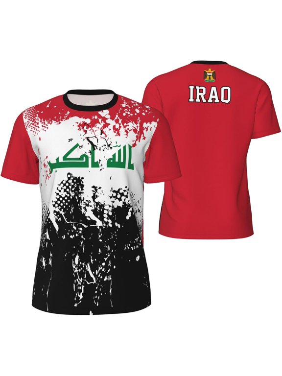 Iraq Flag Grain T-Shirt for Running Soccer Tennis Fitness Sports Jerseys Shirts