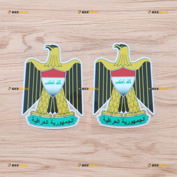 Iraq Iraqi Coat of Arms Vinyl Decal Sticker - 2 Pack Reflective, 4 Inches - for Car Boat Laptop Cup