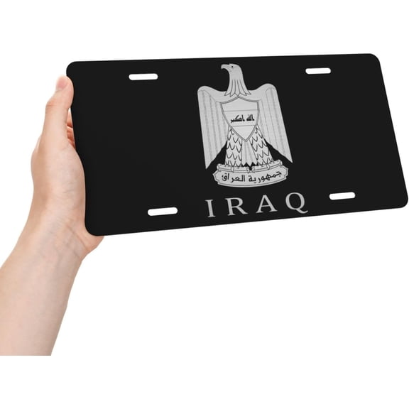 Iraq Iraqi Flag Logo License Plate Patriotic Metal Aluminum License Plate Car Decoration 6x12 Inches Bar Home Restaurant Wall Decor 4-Hole