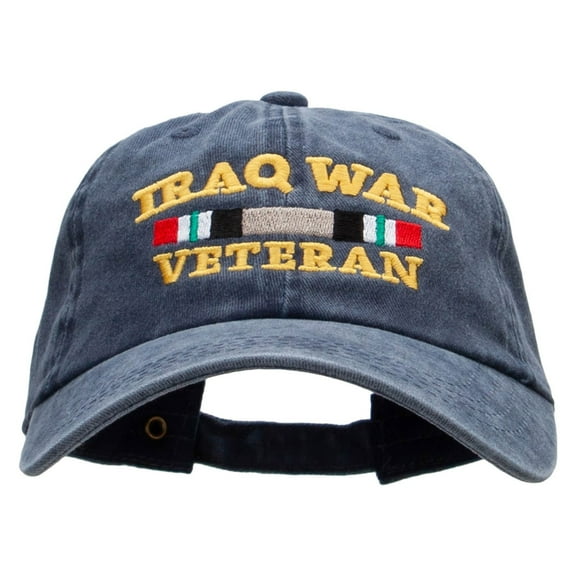 Iraq Veteran Ribbon Embroidered Washed Cotton Brass Buckle Cap - Navy OSFM