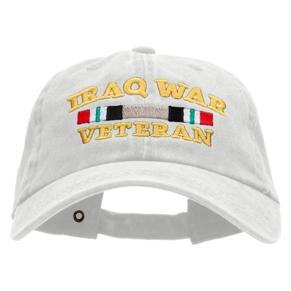 Iraq Veteran Ribbon Embroidered Washed Cotton Brass Buckle Cap - White OSFM