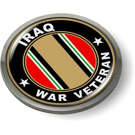 Iraq War Veteran 3D Domed CAR Emblem Badge Sticker Chrome Metal Round Bezel