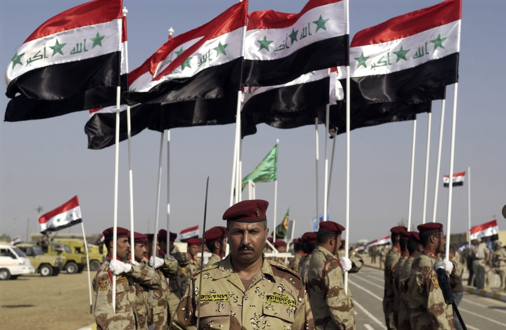 Iraqi Army soldiers standing in formation during a certification ceremony Canvas Art - Stocktrek Images (34 x 23)