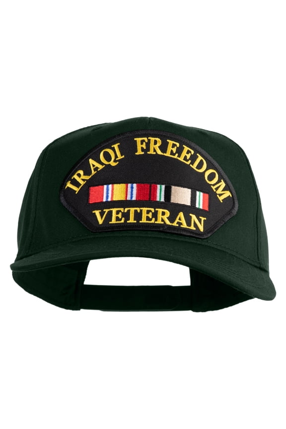 Iraqi Freedom Veteran Patched Solid Cotton Twill 5 Panel Prostyle Snap Cap - Dark Green OSFM