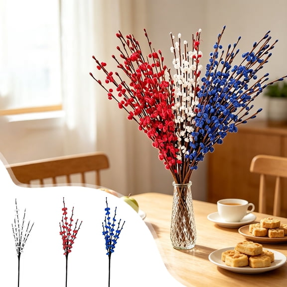 Ireezec 3 Pcs Long Jasmine Flowers Artificial Red Patriotic Flowers Stem for Valentine's Day Home Office Wreath Wedding Table Centerpieces Restaurant Vase Decorations