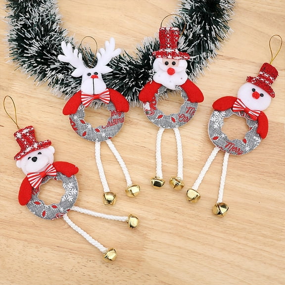 Ireezec 4-Pack Christmas Ornaments Hanging Decor with Bells, Santa Snowman Reindeer Polyester Pendants for Holiday Tree Home Party Decoration