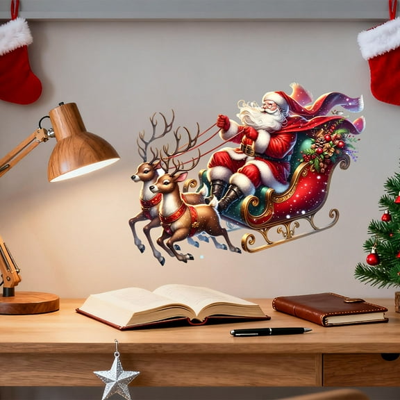 Ireezec Funny Santa Claus Reindeer Stickers Self-Adhesive PVC Matte Waterproof Wall Decals for Holiday Home Party Decor Christmas Window Door Wall Art Decorations Large Size Removable Vinyl Sticker