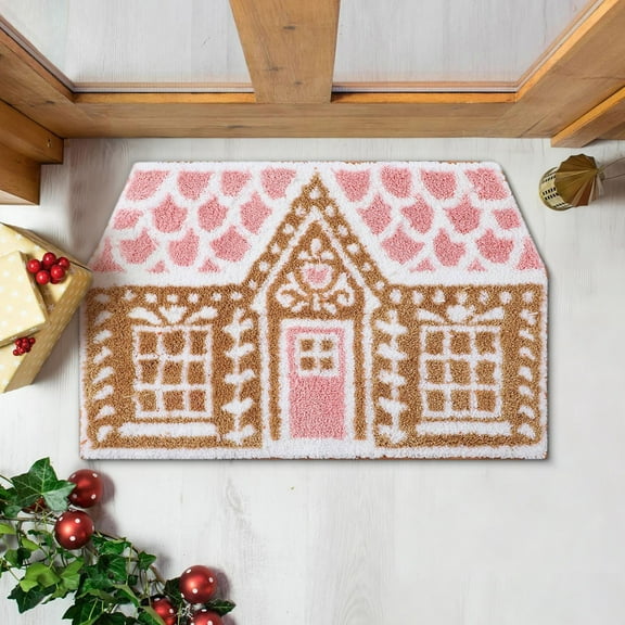 Ireezec Gingerbread Hou Welcome Mat Christmas Doormat Holiday Front Door Carpet Indoor Outdoor Non-Slip Floor Mat for Porch Entryway Festive Home Decor Gift