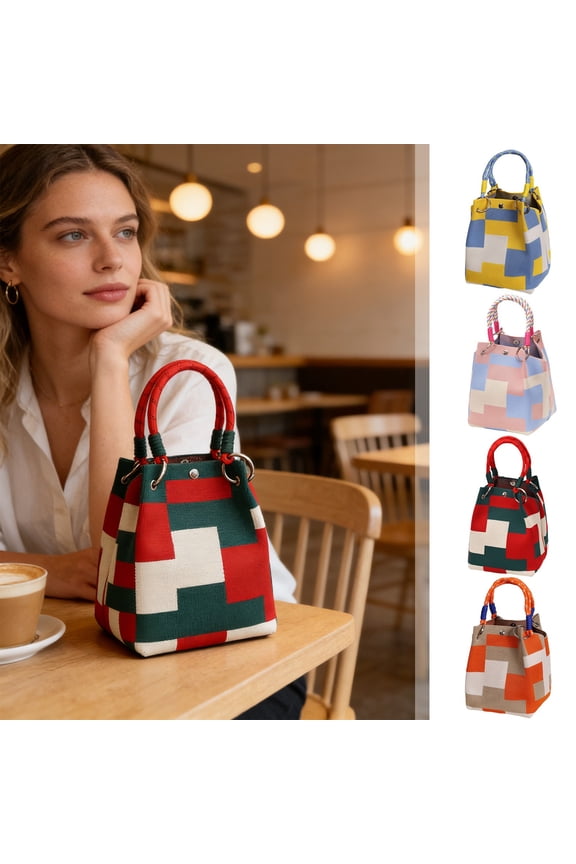 Mini Knit Tote Women Striped Crochet Bucket Handbag Small Purse Shoulder Bag Vacation Lightweight Beach Bag Travel Weekend | small