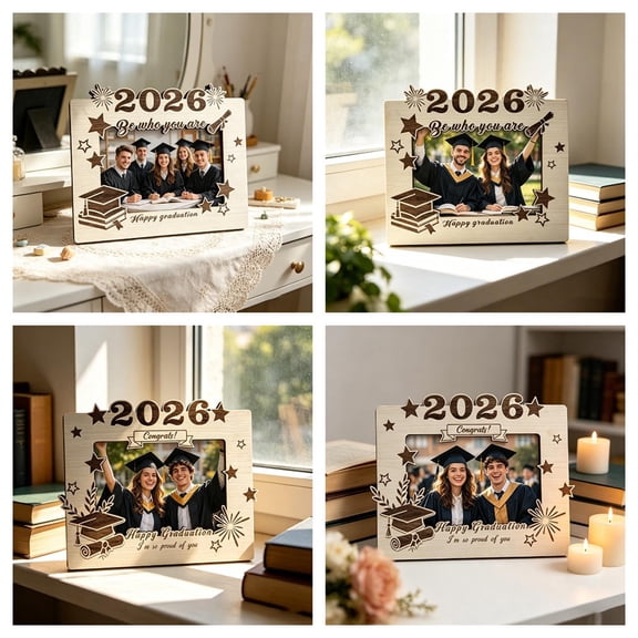 Ireezec Personalized Graduation Picture Frame, Graduation Gifts with Wooden Photo Frame, Class of 2026, High School College University Grad Gifts