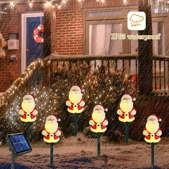 Ireezec Solar Powered Santa Claus Outdoor Garden Stake Lights,Christmas Pathway Lawn Decorations with Auto On/Off, Weatherproof Holiday Yard Inflatables for Patio, Festive Party Decorative Lighting