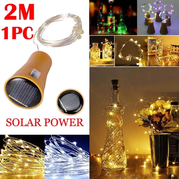 Ireezec Solar Powered Wine Bottle Lights with Cork, 6.56ft 20 LED Cork Shape Silver Copper Wire Colorful Fairy Mini String Lights for Party, Wedding Decor