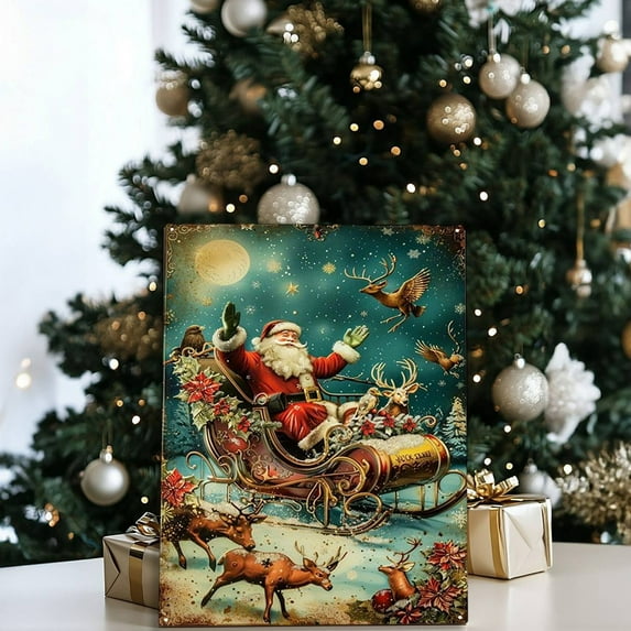 Ireezec Vintage Santa Claus Metal Wall Art Decor Waterproof Rustproof Outdoor Indoor Hanging Sign for Christmas Porch Garden Patio Farmhouse Wall Decorations