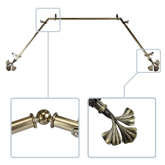 Ireland 13/16" Bay Window curtain rod 20"-36", 38"-72" - Antique Brass,(ABay-72-4)
