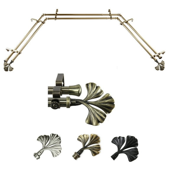 Ireland 13/16" Double Bay Window curtain rod Adjustable 20"-36", 38"-72" - Antique Brass,(ABay-72-4D)