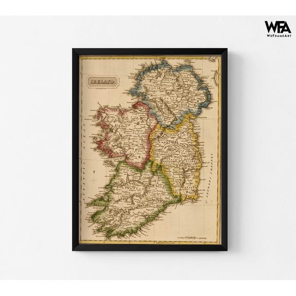 Ireland 1817, Map Of Ireland Print, Irish Office Decor, Irish Classroom Wall Art, Rustic Antique European Map, Ireland Map Poster