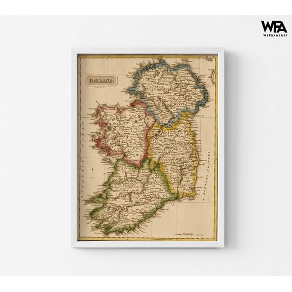 Ireland 1817, Map Of Ireland Print, Irish Office Decor, Irish Classroom Wall Art, Rustic Antique European Map, Ireland Map Poster