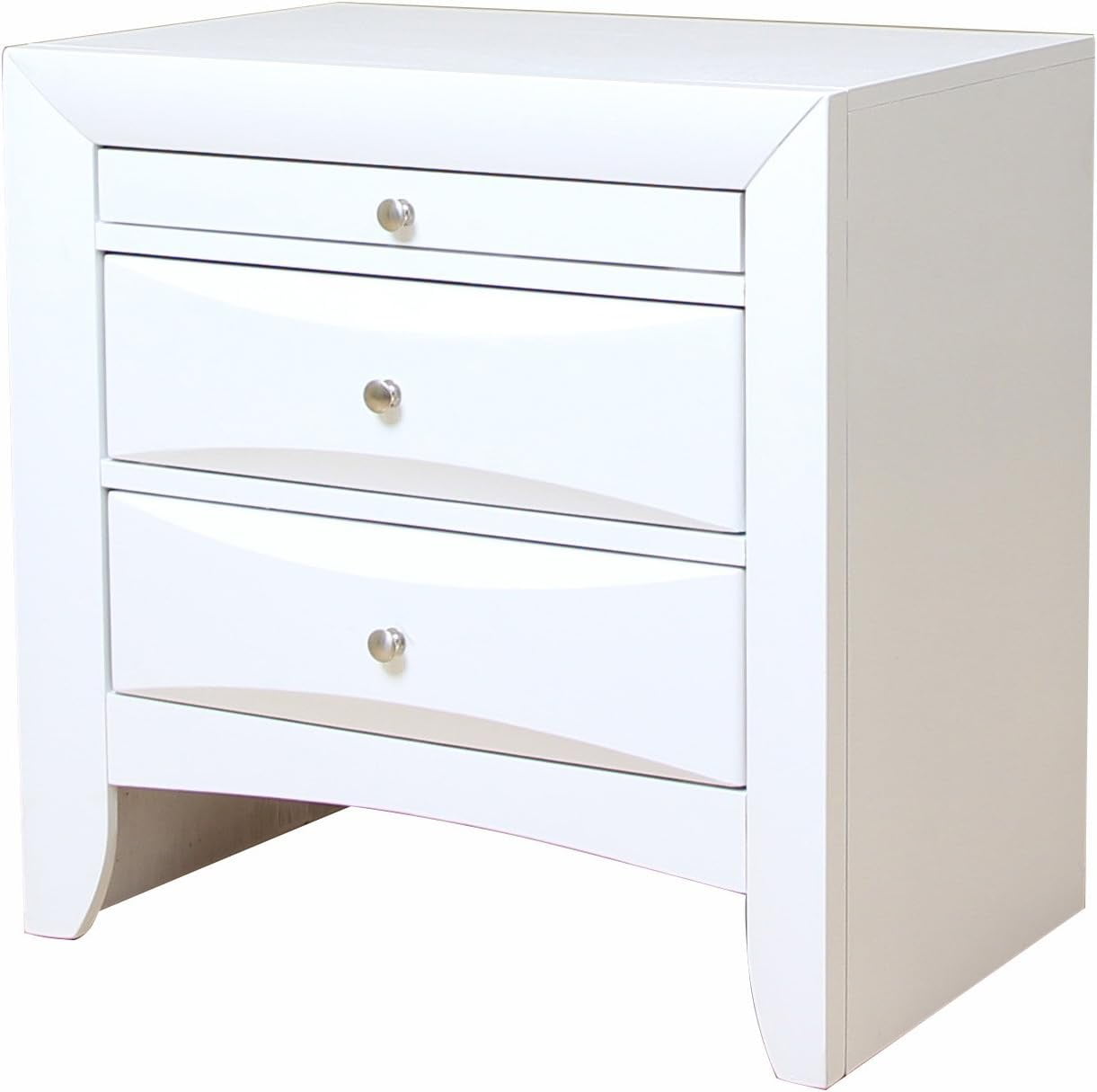 Elegant White 2-Drawer Nightstand with Beveled Fronts - 26"x25"
