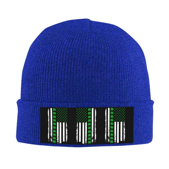 Ireland America Flag Shamrock Beanie Hat Men Women Warm Printed Cap Knit Beanies Hats Outdoor Winter Blue