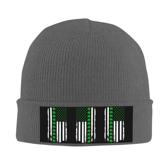 Ireland America Flag Shamrock Beanie Hat Men Women Warm Printed Cap Knit Beanies Hats Outdoor Winter Deep Heather