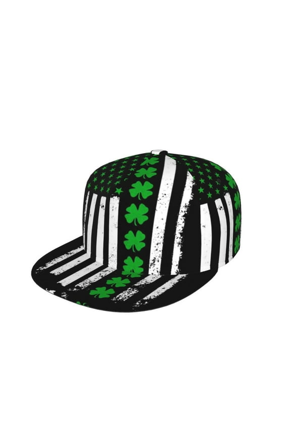 Ireland America Flag Shamrock Flat Brim Trucker Cap Adjustable Snapback Hat For Men Women