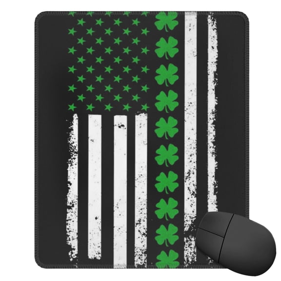 Ireland America Flag Shamrock Square Mousepad Non Slip Rubber Base Mouse Mat For Office Laptop 11.8"X9.8" Inch