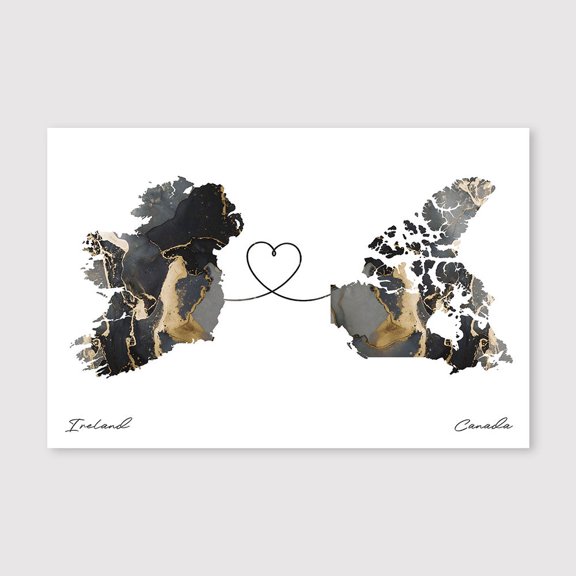 Ireland Canada Map Canvas Print – Minimalist Travel Wall Decor for Bedroom Office – 8x12 inch