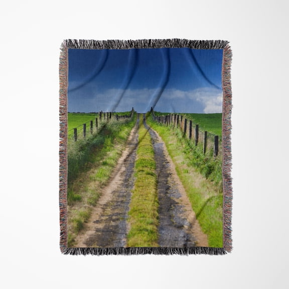 Ireland, County Roscommon. Dirt Road Dissappears Into The Distance., Woven Blanket