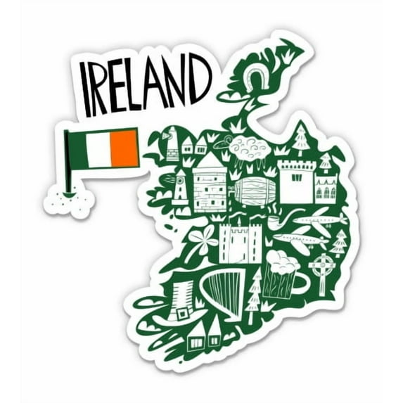 Ireland Cute Green Design Travel - 3" Vinyl Sticker - For Car Laptop Water Bottle Phone - Waterproof Decal