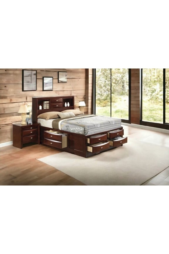 Ireland Espresso Finish EK Bed with Storage - No Box Spring Needed