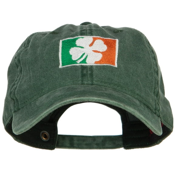 Ireland Flag with Shamrock Embroidered Washed Cap - Dk Green OSFM