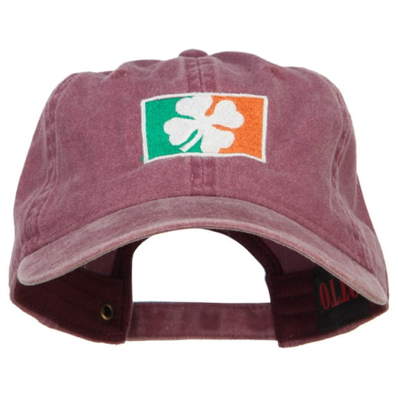 Ireland Flag with Shamrock Embroidered Washed Cap - Maroon OSFM