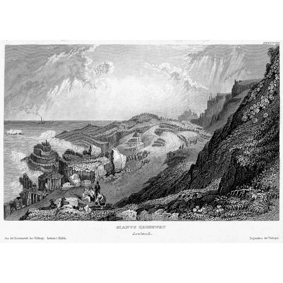 Ireland Giant'S Causeway. Nview Of The Giant'S Causeway County Antrim Northern Ireland. Steel Engraving German