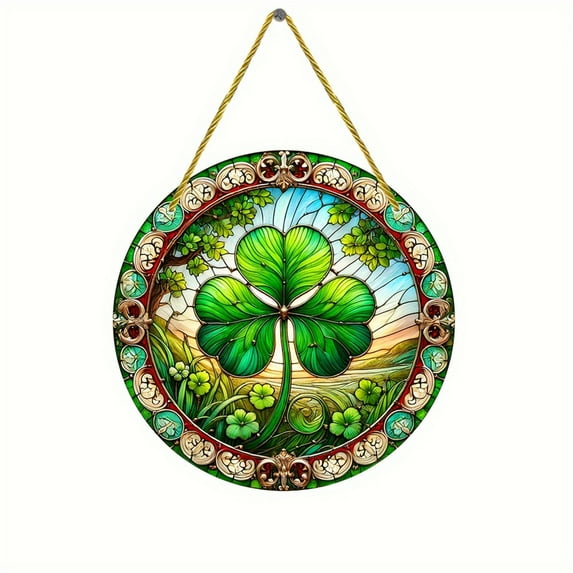 Ireland Green Lucky Clover Suncatcher for St. Patrick's Day Sun Catchers Decor, 2D Acrylic Hanging Ornament Stained Glass Window Hanging