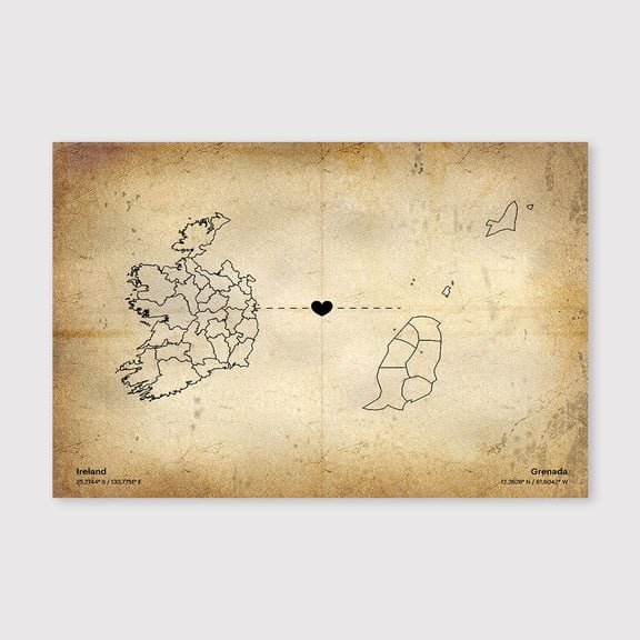 Ireland Grenada Map Canvas Wall Art 8x12 inch -Ireland Grenada Map Vintage Canvas Wall Art Rustic Antique Style Decor for Living Room Bedroom Office