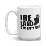 Ireland Is My Happy Place Map Art Coffee & Tea Gift Mug, Pen Cup, Desk D cor, Accessories, Party Favors, Products, Items, Essentials & Travel Souvenirs Or Gifts For Irish American Men & Women 15oz