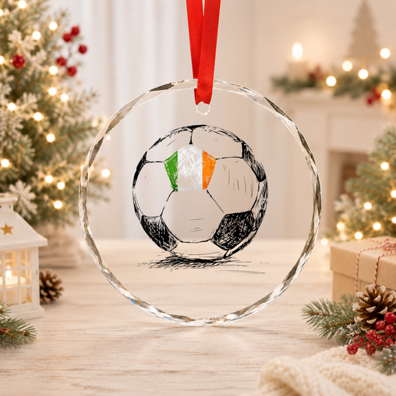 Ireland Irish Eire Flag Design on Soccer Ball Jersey Glass Ornament, Glass Ornament