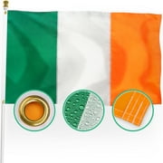 Ireland Irish Flag 3x5 Outdoor, 210D Nylon Ireland National Country Flag  with Sewn Stripes/4 Stitch Hemming/Brass Grommets