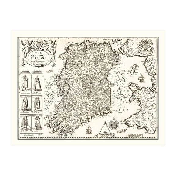 Ireland Map, 1676 Vintage Map of Ireland History Wall Decor Gift, Old Ireland Map - 24" x 18" Unframed Print