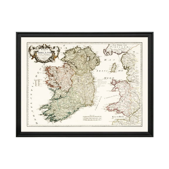 Ireland Map, 1795 Vintage Map of Ireland History Wall Decor Gift, Old Ireland Map - 24" x 18" Black Framed Print